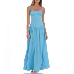 Lucy in the sky | Satin Ruched Bust Maxi Dress in Aqua Blue